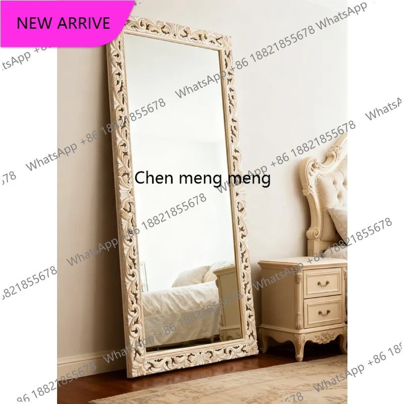 European retro carved square frame full-length mirror light luxury wall-mounted decorative full-length mirrora139