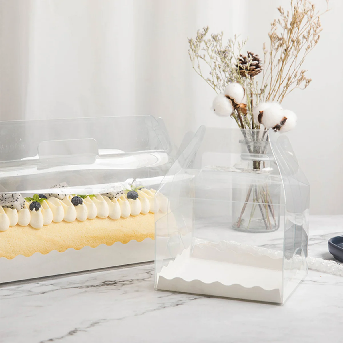 Clear Baking Cake Packaging Boxes Pastries Boxeses With Handle Portable Cake With Bottom Suppor