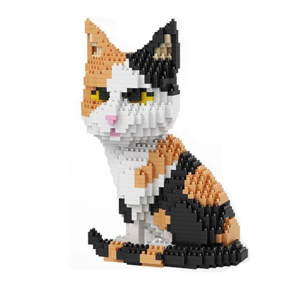 Knew Built Four styles of expressive micro particle mini cat building blocks, orange and cow models, favored by pet enthusiasts