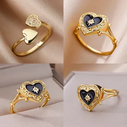 Heart Shape Zircon Rings For Women Stainless Steel Gold Color Aesthetic Couple Ring 2024 Trend Wedding Jewelry Gift For Friend
