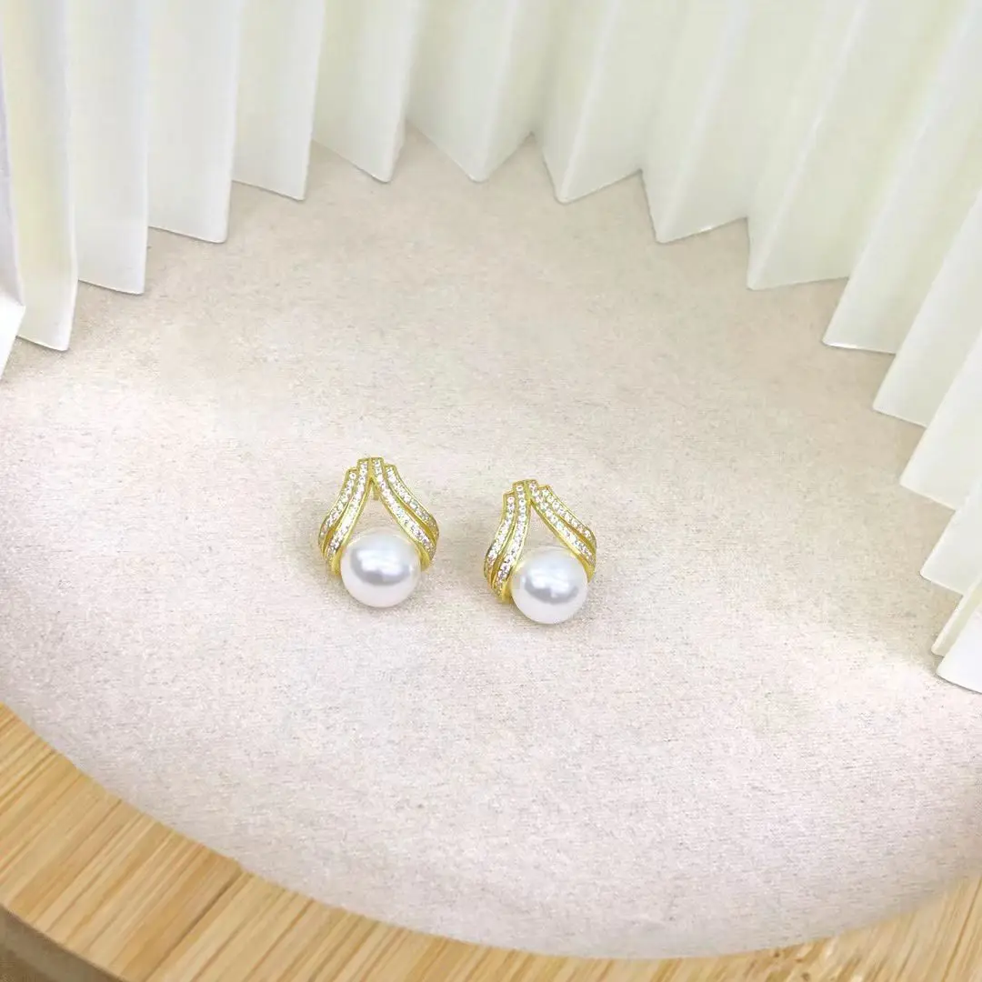 Wholesale S925 Sterling Silver Earrings Mount Findings Settings Base Mounting Parts Accessory for 9-10mm Pearls 5 pairs/lot