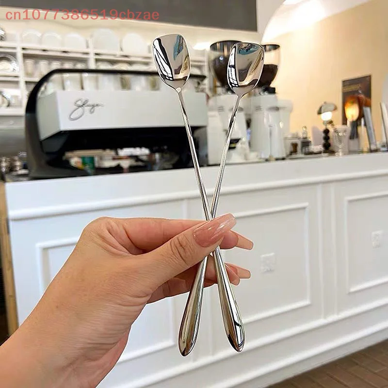 Stainless Steel Round Spoon Net Red Golden Dinner Long Handle Stirring Dessert Spoons For Kitchen Accessories Gadgets