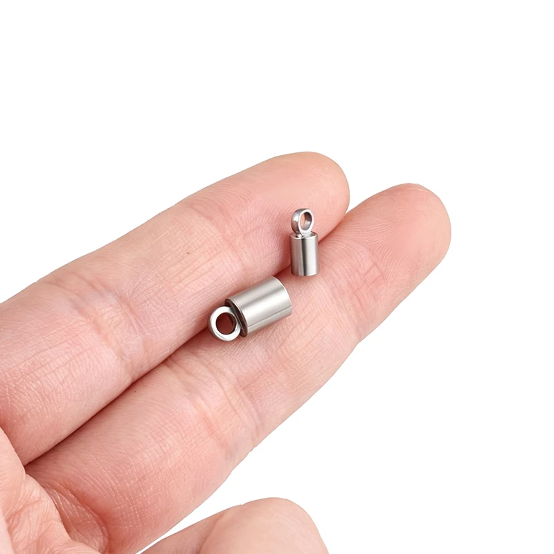 Stainless Steel Cylinder Cord End Caps With Loop for DIY Bracelet Necklace Jewelry Making Accessories