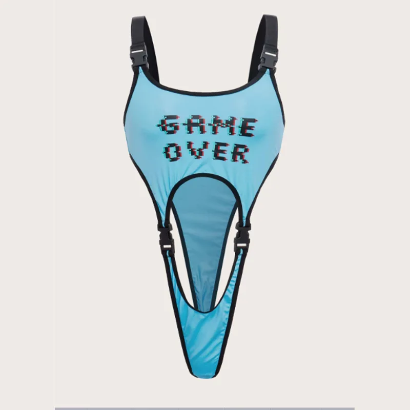 

Аниме слоган графический декор с пряжкой Тедди боди женское сексуальное цельное нижнее белье Тедди