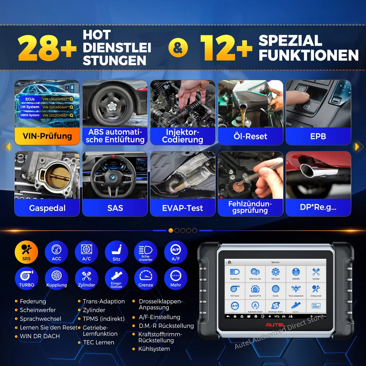 Autel MaxiCOM MK808BT PRO Kabelloses OBD2-Diagnosegerät, Kfz-Scanner, Diagnose aller Systeme, 3000+ Tests, PK MK900BT MK808S – Detail 8