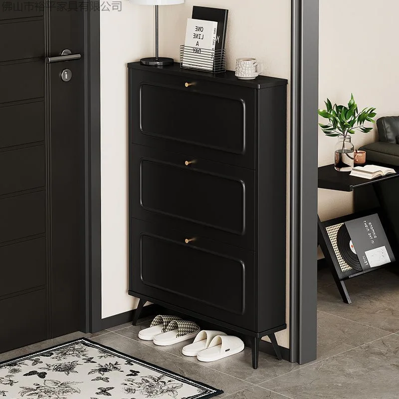 Black ultra-thin tipping bucket shoe cabinet, new 2026 popular entrance cabinet at the door of the home, integrated simple