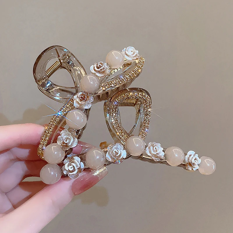 Elegante Strass Bloem Haarclip Retro Haai Clip Licht Luxe Haarklauw Voor Vrouwen Meisjes Prachtige Haaraccessoires Geschenken