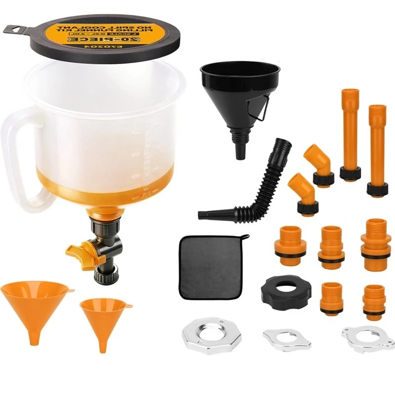A48P-For Automotive For Cooling System No-Spill Coolant Funnel Kit, Radiator Bleeder Tool With Adapters Extensions Flexible Hose
