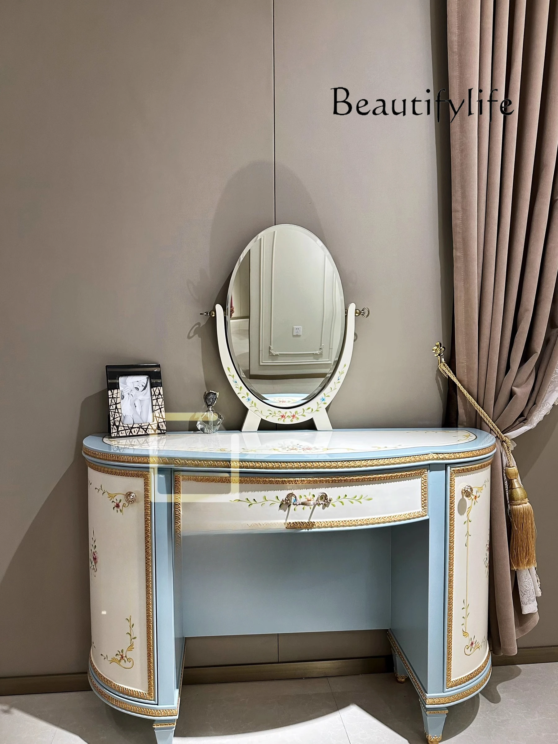 

French solid wood retro white dresser fashion simple European cream style light luxury high sense painted designer