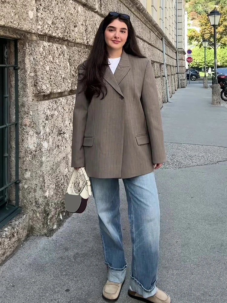 Minimalist Chic Blazer Coat Loose Stylish Vintage Women Suit Jacket Casual Autumn Office Lady Street Fashion Outerwear