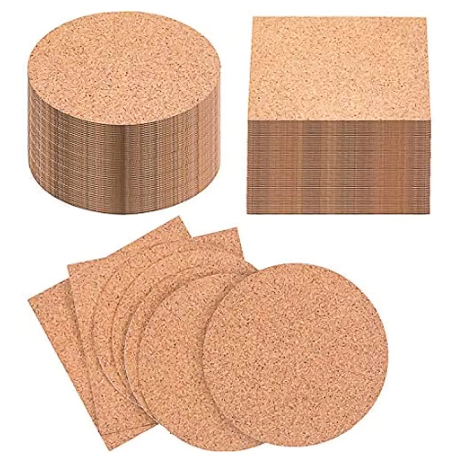 20/10 Pcs Self-Adhesive DIY Coaster Square Cork and Round Cork Backing Sheets Mini Wall Cork Tiles for Coasters DIY Sticky Craft