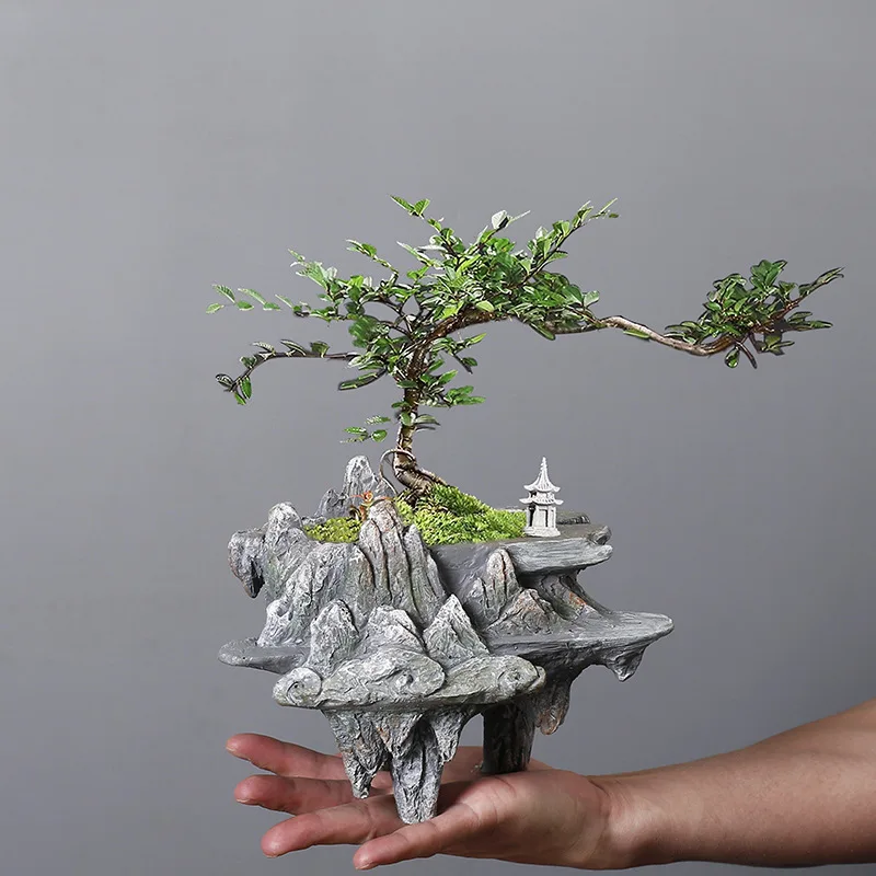 1PC Resin Flower Pot Chinese Style Personality Retro Creative Bamboo Plants Indoor Succulent June Snow Pot
