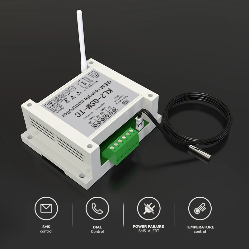 GSM Remote Controller Switch Access Controller of 2 Relay Output with Temperature Sensor Power Failure Alert EU Adaptor