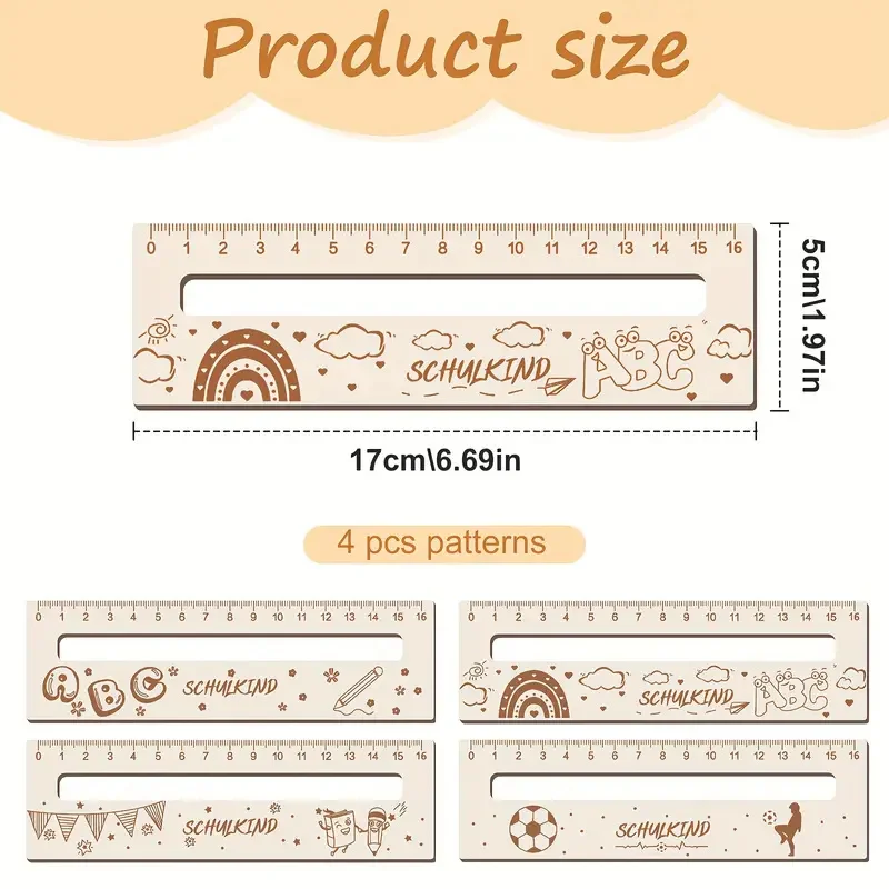 4-Pack Wooden Ruler Reading Aid with Four Different Patterns Handmade Back-to-School Gift Perfect School Start Present