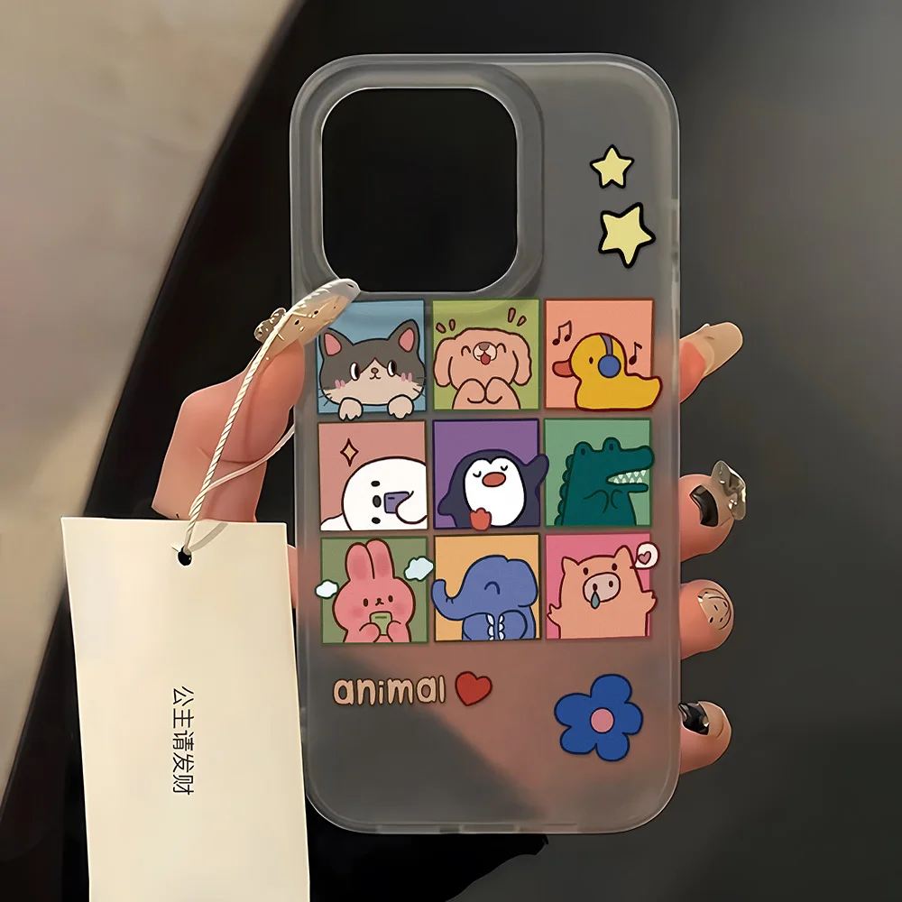 

Cartoon Animals Ultra Thin Clear Phone Case For iPhone 13 Case iPhone 15 11 12 14 16 Pro Max Plus 13 12 Mini Soft Matte Cover