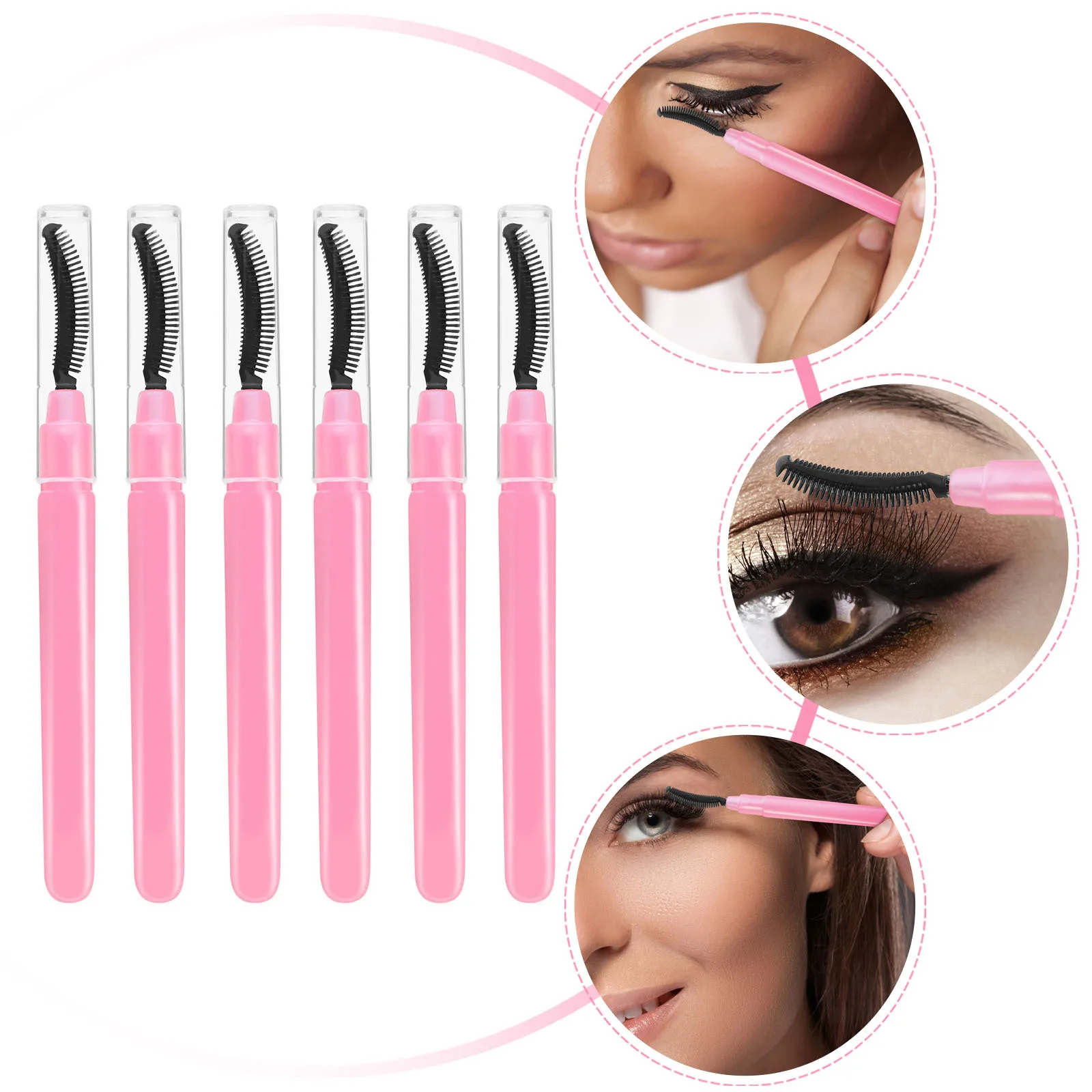 6 stuks wimperborstel siliconen zachte wimperborstels voor het scheiden van het aanbrengen van mascara oogmake-up gereedschap draagbare reismake-upborstelset