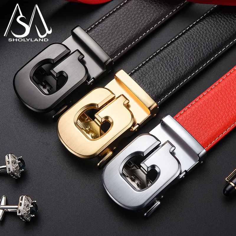 2024 Belt Men\'s Business Men\'s Genuine Leather Letter Automatic Buckle Belt Accessories Belt Western Pants Versatile Decoration