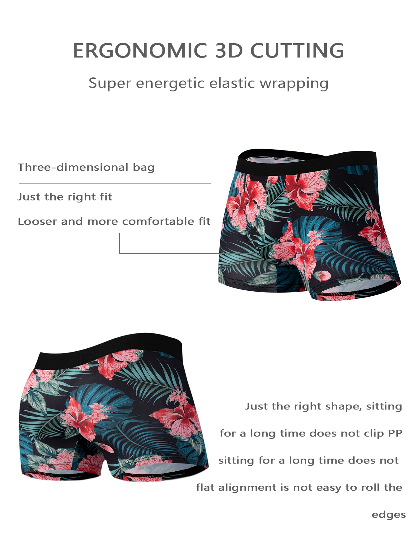 New 4 pairs of men\'s trend underpants breathable flowers printed boxer shorts boys popping four pants without trace pants