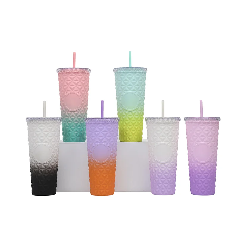 LUSQI Durian Straw Tumbler Double Wall Insulated Plastic Cup Trendy Creative Large Capacity Water Bottle With Multi Colors