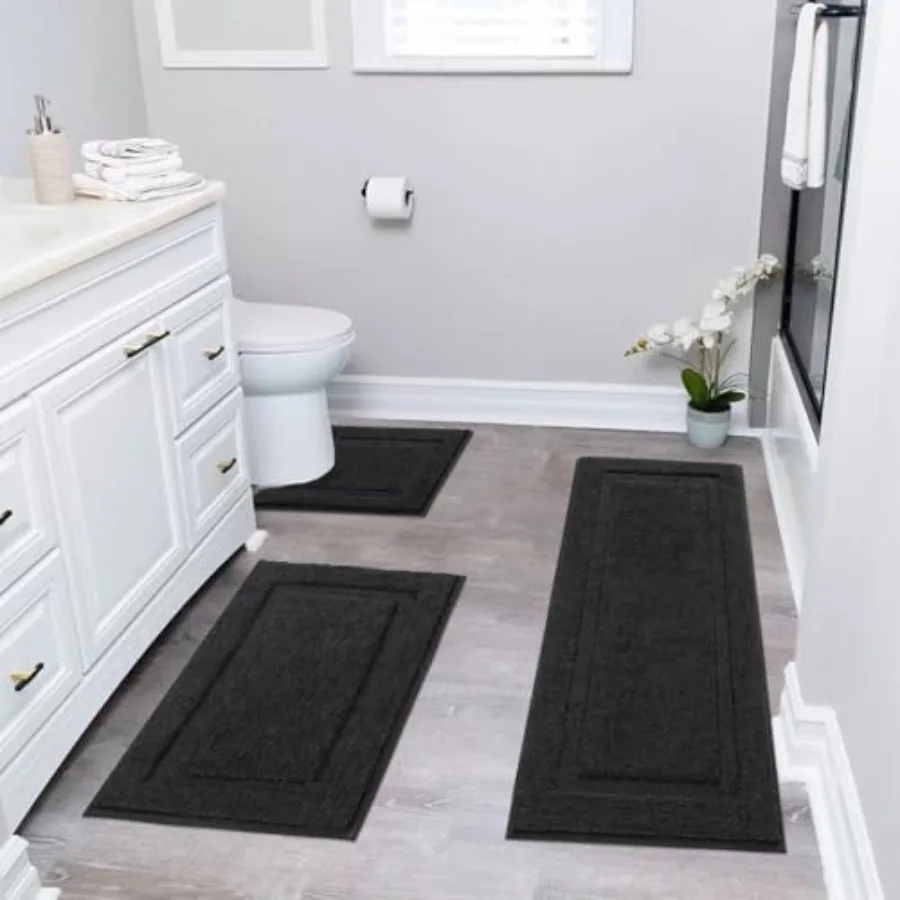 Bathroom Rugs Sets 3 Pcs Bath Mat U Shaped Toilet Rug 20x47+ 20x32+ 20x24, Soft Fluffy Microfiber Bath Rugs Set, Non Slip Washa
