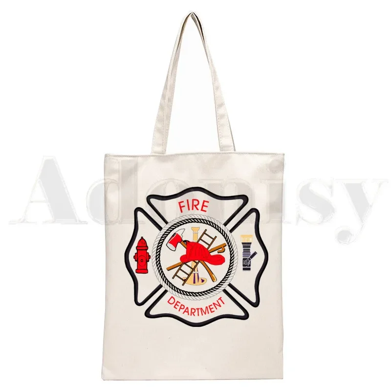 Bolso de mano de lona de bombero para mujer, bolsa de compras ecológica, bolso de hombro de punto de rescate de gran capacidad, bolso de bombero plegable