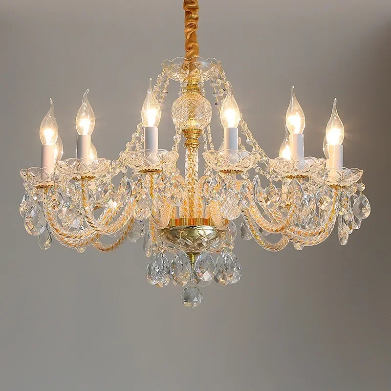 European Living Room Crystal Lamp Gold Chandelier Simple Atmosphere Bedroom Lamps Creative Home Study