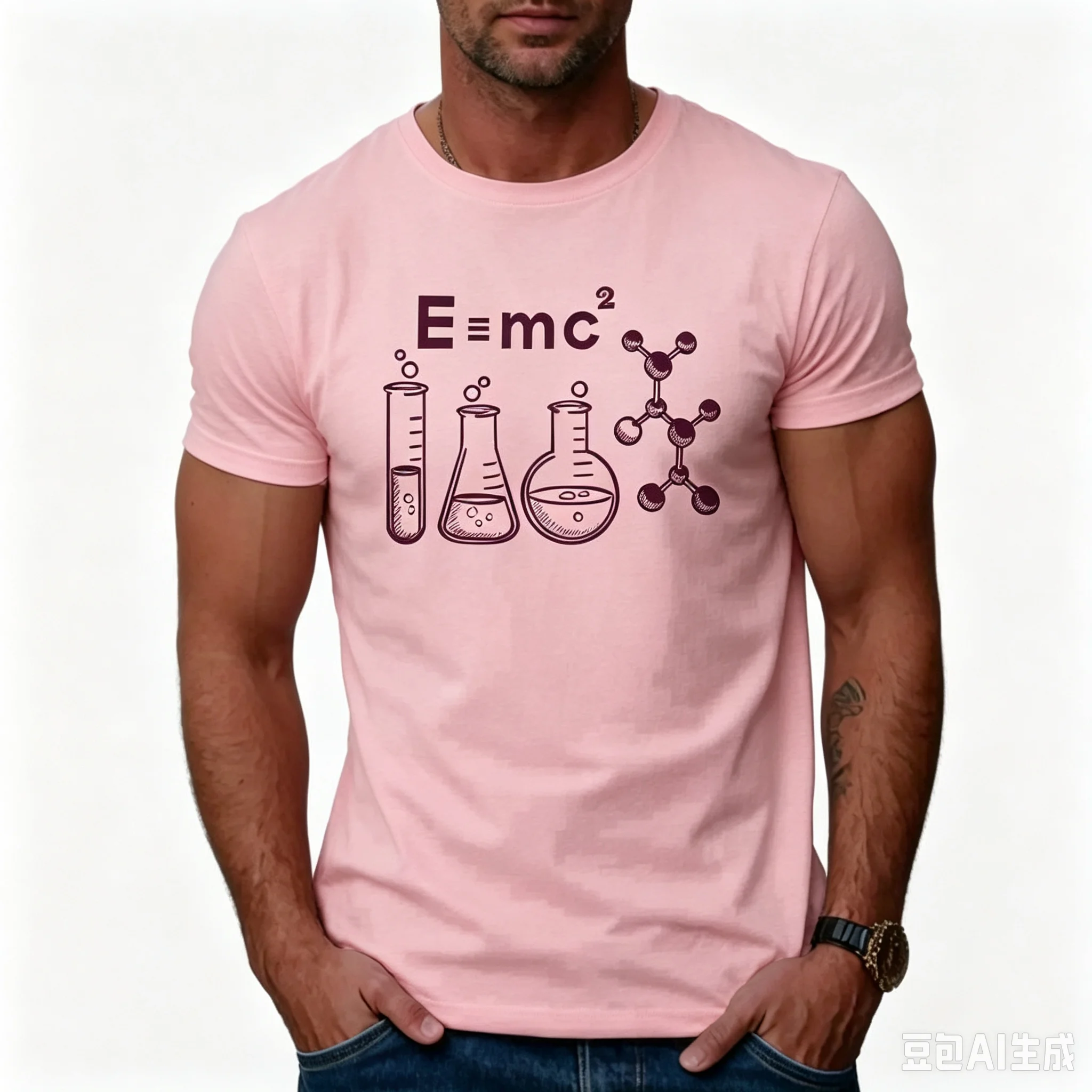 Cotton  100% Men Science E=mc² Formula Graphic T‑Shirt Chemistry Lab Test Tube Print Casual Short Sleeve Tee Tops