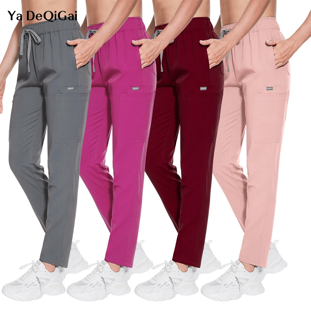 의료용 스크럽 유니폼 여성 간호사 스크럽 팬츠 포켓 스트레이트 팬츠 수술실 바지 위생복 간호 작업 바지