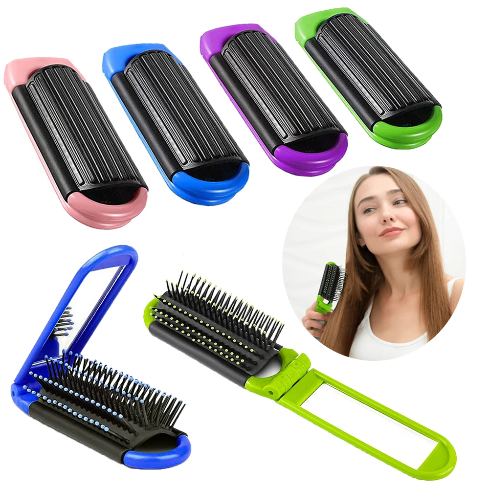 

Sdotter Portable Hair Comb With Mirror Folding Travel Brush for Women Mini Hair Brush Compact Pocket Travel Comb Hair Styling To