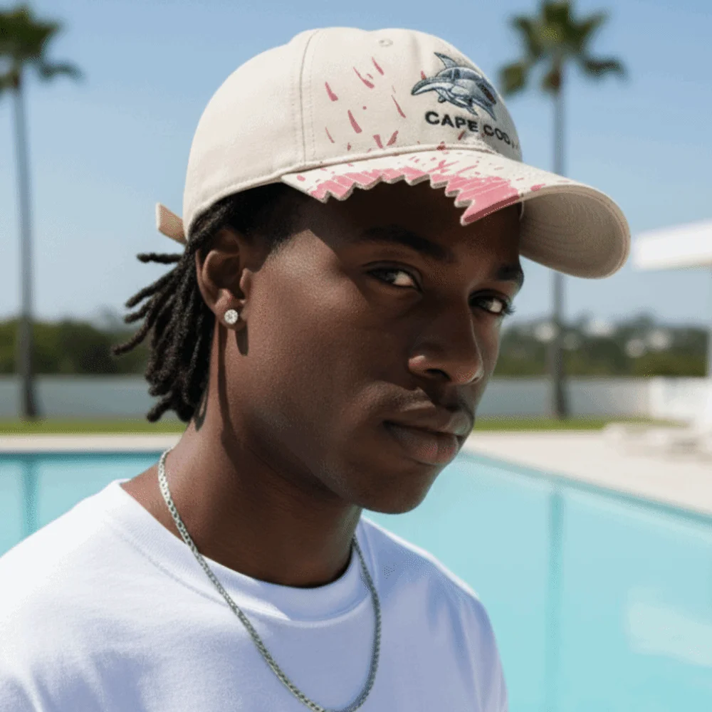Chomped Brim Design Shark Bite Cap Premium Cotton Animal Embroidery Embroidered Baseball Hat Breathable Eyelets