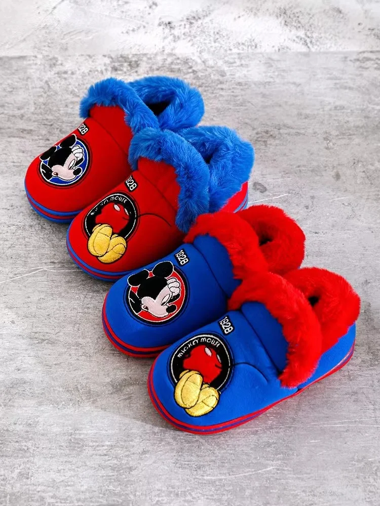 Disney Boys Girls Winter Cotton Slippers Baby Cartoon Minnie Mouse McQueen Cars Snow White Print Kid Indoor Anti-slip Home Shoes