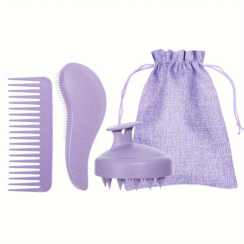 Eco-Friendly Hair Brush Set Soft Bristles & Portable Silicone Scalp Massager with Colorful Gift Set - for Normal Hair Types view 5