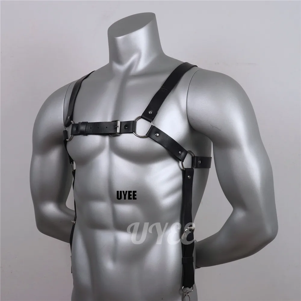 UYEE Fashion Suspender for Men PU Leather Harness Straps Shirt Stays Belt Women Braces X-back Adjustable Mens Belts Accessories