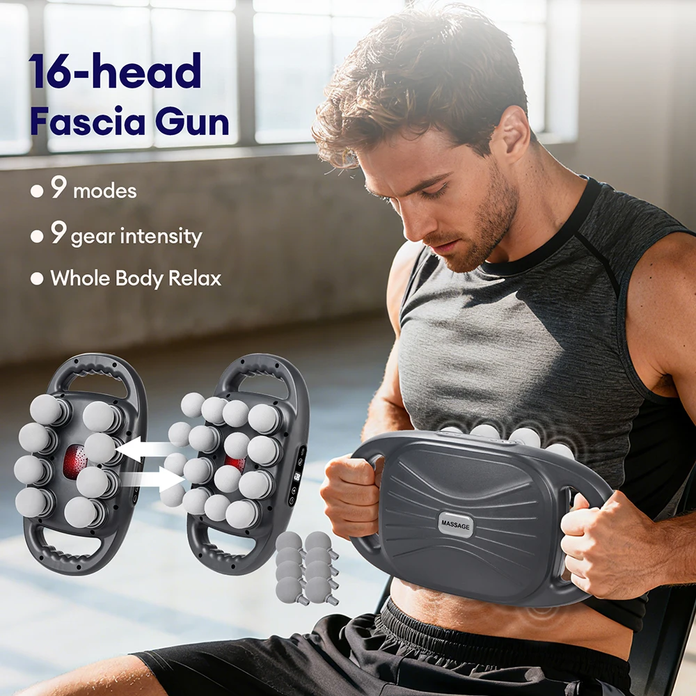 

USB Rechargeable 16-head Fascia Gun 9 Levels Of Strength 9 Modes 8 Replaceable Heads To Meet The Needs Of Different Massage