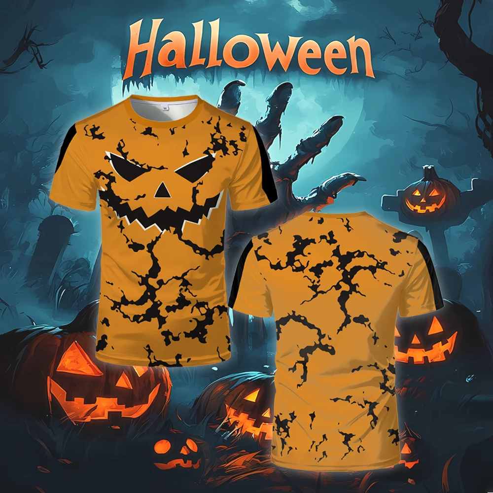 

Halloween horror pumpkin pattern T-shirt holiday party casual role-playing top breathable quick drying fashionable street wear