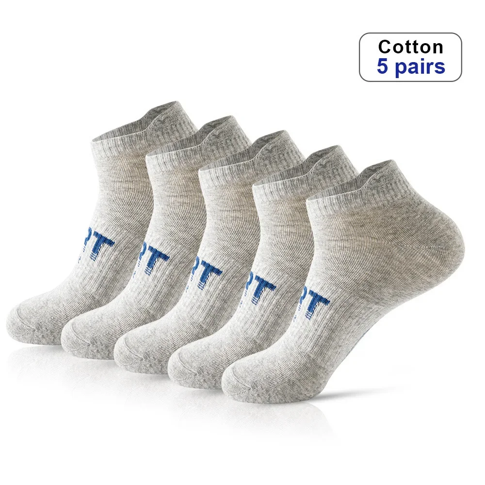 5 Pairs of Socks Men's Socks Spring Summer Thin Letter Sports Cotton Socks Breathable Wicking Sweat Boat Socks