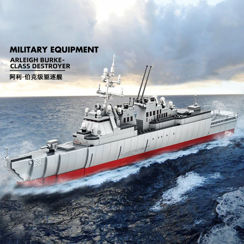 Arleigh Burke-class Destroyer US Navy Warship Building Blocks WW2 Classic Military Ship Model Bricks Army Weapon Toys Boys Gifts