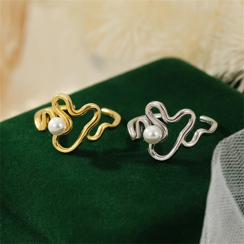 

Новое корейское кольцо из стерлингового серебра S925 для женщин, жемчужная неправильная линия, элегантный стиль INS Cool Open Ring