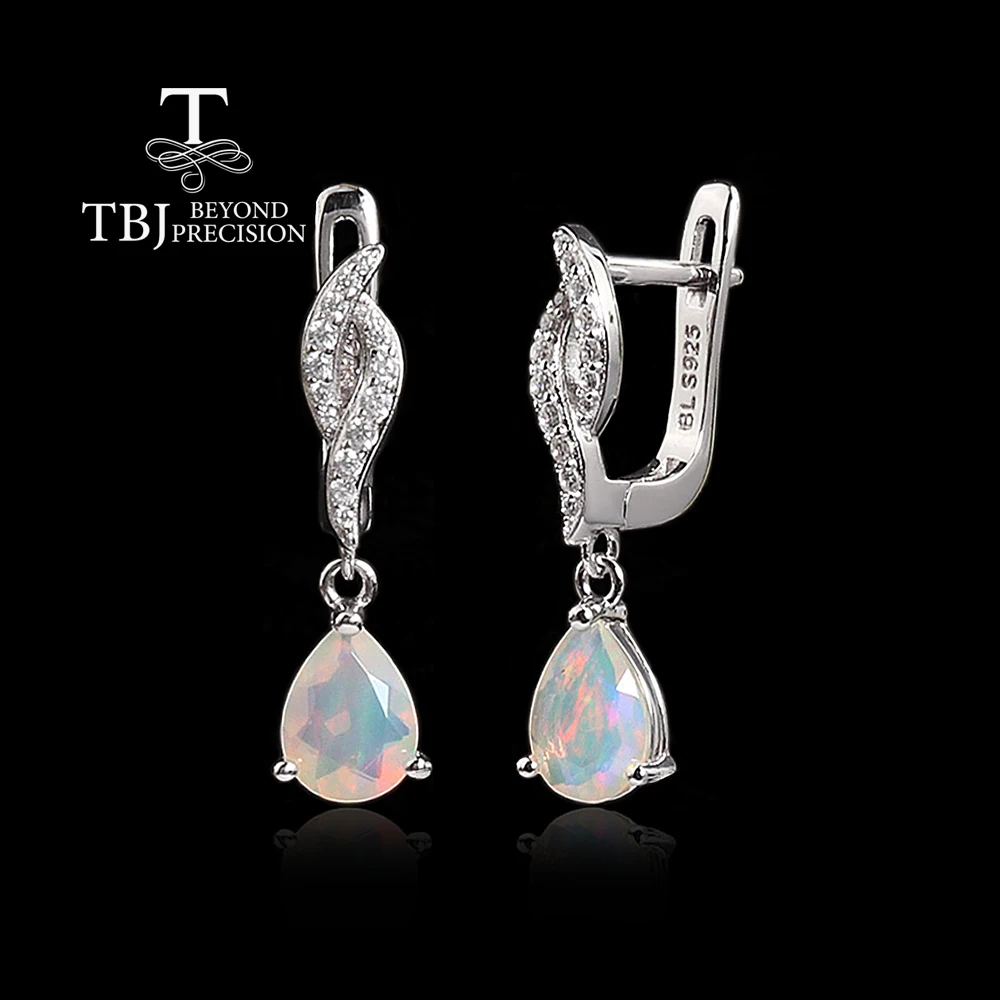 

925 Sterling silver dangling earrings natural ethiopia opal pear 6*8mm real gemstone fine jewelry for women birthday party gifts