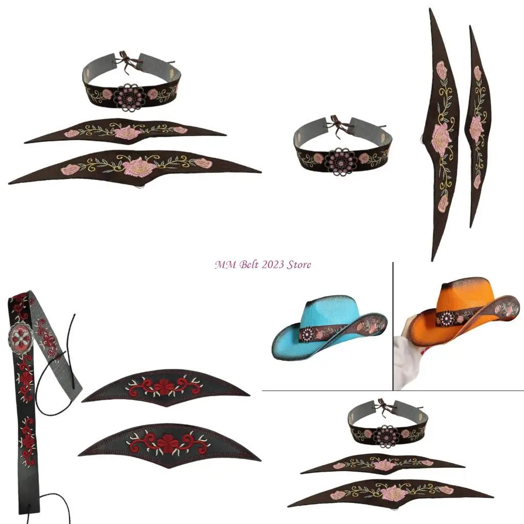 

49ME Decorative Embroidered Hat Bands for Customizing Cowboy and Fedoras Hats Bands
