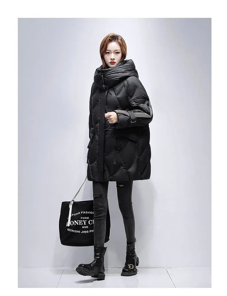 Winter Down Cotton Jacket Mid length Women's New Design sense Spliced Warm Thicken Parka Coat Female Loose Hooded Casual Jackets