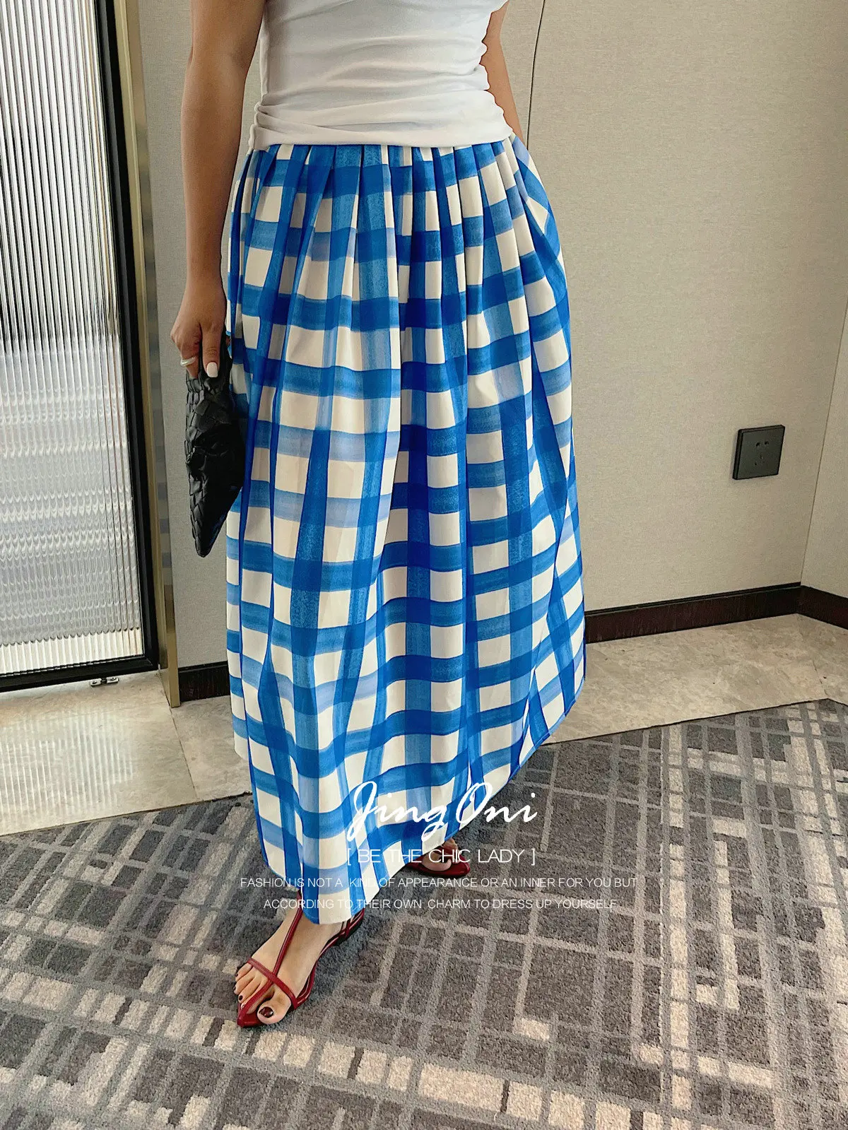 Plaid Blue Skirt Long Woman Clothing 2025 Y2k Fashion Korean Style Summer Vintage New Lolita Tulle Elegant Gothic Beach A Line