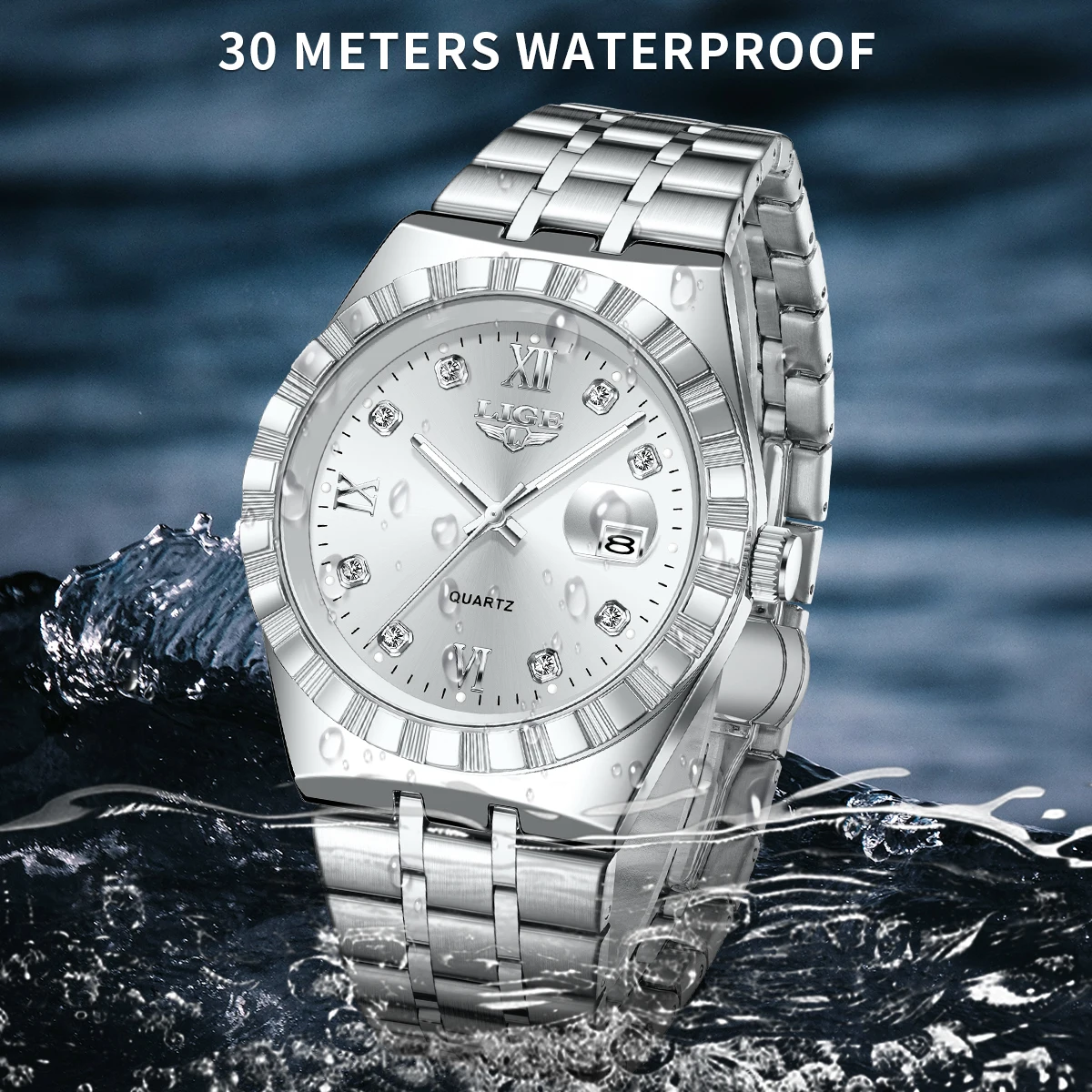 ساعة رجال الأعمال الجديدة LIGE ساعة يد رجالية بسيطة مضيئة بتقويم كوارتز وحزام من الفولاذ المقاوم للصدأ ساعة يد رجالي فاخرة reloj hommes