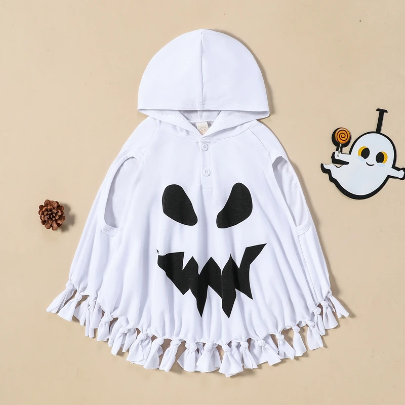 Kids Halloween Cape Grimace Print Knotted Hooded Cloak Cosplay Costume for Party Stage Show