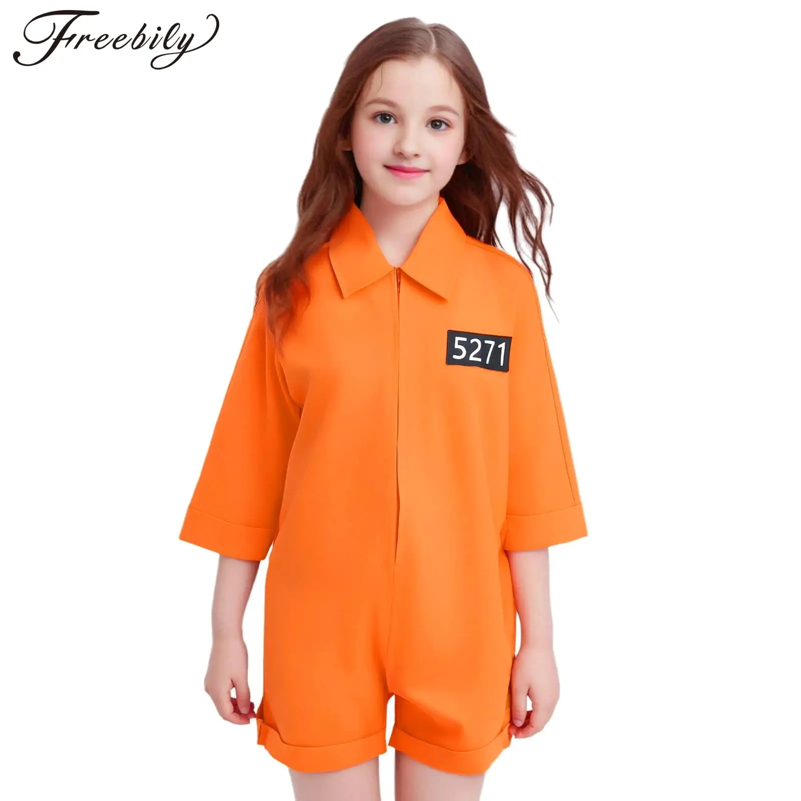 Uniforme de prisión para niños y niñas, disfraz de prisionero de Halloween, monos con números naranjas, vestido elegante, ropa de fiesta