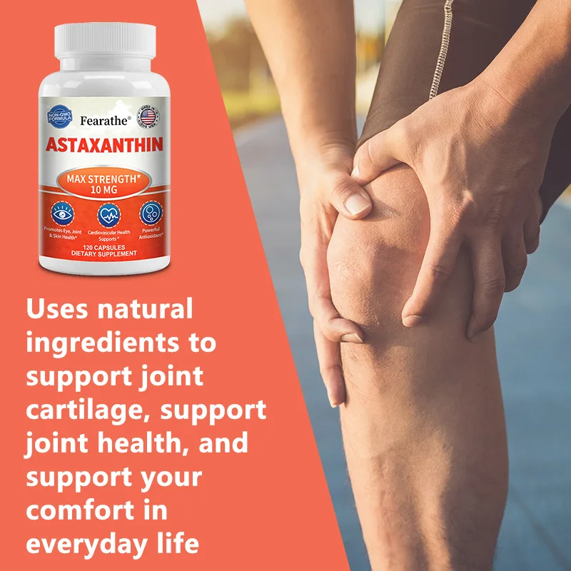 Astaxanthine 10mg, complément alimentaire antioxydant naturel, soutient la santé oculaire, de la peau et cellulaire, sans OGM, 30/60/120 capsules