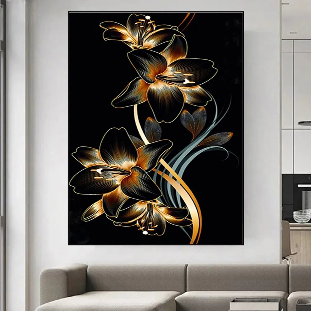 Golden And Black Lily Diy 5d Diamand Painting Fleurs Home Decorations Diamonds Painting Eckige Steine Art And Crafts 공예 Diy 키트