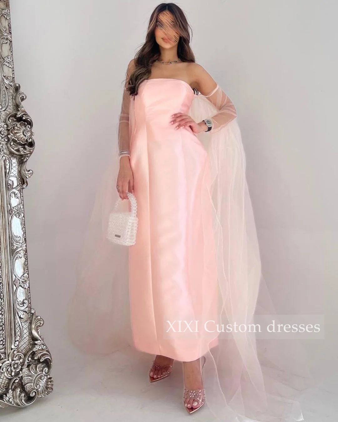 XIXI فساتين سهرة Column Strapless Zipper Up Ankle-Length Wedding Party Dress Evening Dress Formal Occasion Dresses Vestidos De