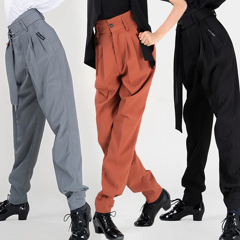 Boys Latin Dance Pants Professional Training Clothes High Wait Black Practice Trousers Children Ballroom Latin Dancewear VDL5952