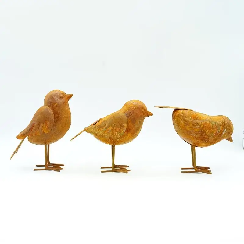 3pcs Iron Bird Figurine Decorative Statue Collection Vintage Art Bird Sculptures Tabletop Ornament For Indoor & Outdoor Decor